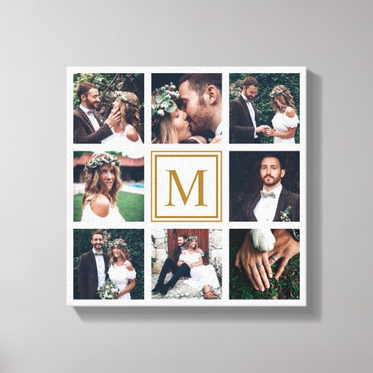 Custom Collage 8 Wedding Foto Gold Monogram Leinwanddruck (Vorderseite)
