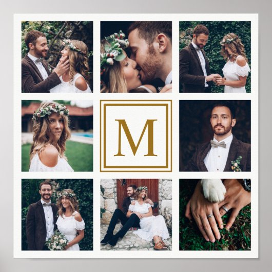 Custom Collage 8 Wedding Foto Gold Monogram Poster (Vorne)
