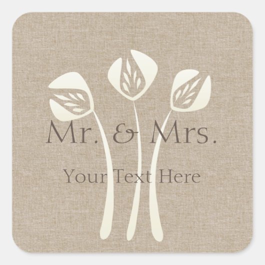 Custom Collage Cream Art Deco Tulip Hochzeit Quadratischer Aufkleber (Vorderseite)