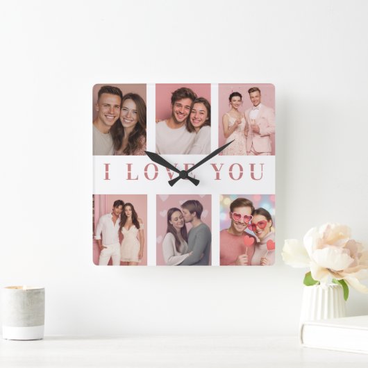 Custom Collage Photos Wall Clock | Valentine Gift Quadratische Wanduhr (Zuhause)