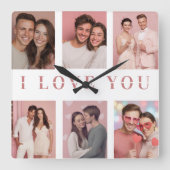 Custom Collage Photos Wall Clock | Valentine Gift Quadratische Wanduhr (Vorderseite)