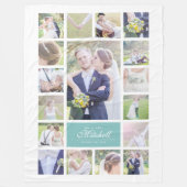 Custom Color Elegant Script Mr & Mrs. Foto Collage Fleecedecke (Vorderseite)
