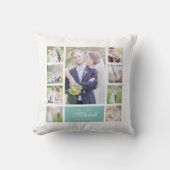Custom Color Elegant Script Mr & Mrs. Foto Collage Kissen (Vorderseite)