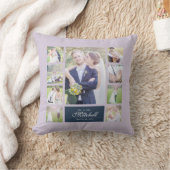 Custom Color Elegant Script Mr & Mrs. Foto Collage Kissen (Decke)
