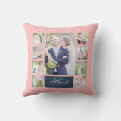 Custom Color Elegant Script Mr & Mrs. Foto Collage Kissen (Rückseite)
