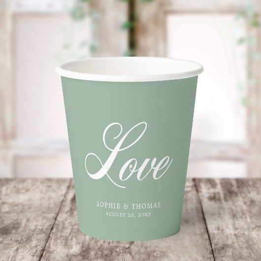 Custom Color Elegante Cursive Liebe Pappbecher