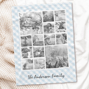 Custom Color Gingham 14 Foto Collage Baby Boy Fleecedecke