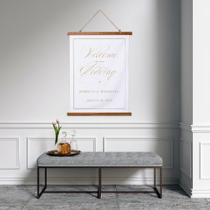 Custom Color Gold Wedding Willkommenszeichen Wandteppich Mit Holzrahmen