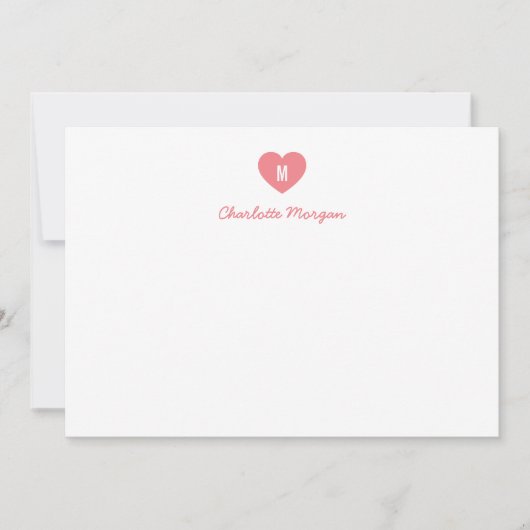 Custom Color Monogram Heart Modern Script Mitteilungskarte (Vorderseite)