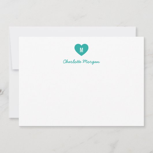 Custom Color Monogram Heart Modern Script Mitteilungskarte (Vorderseite)