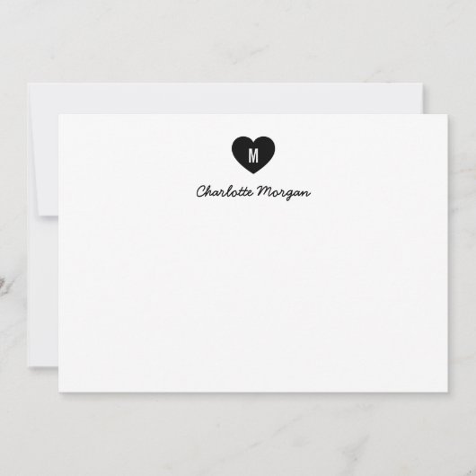 Custom Color Monogram Heart Modern Script Mitteilungskarte (Vorderseite)