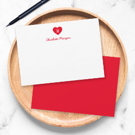 Custom Color Monogram Heart Modern Script Mitteilungskarte