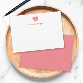 Custom Color Monogram Heart Modern Script Mitteilungskarte