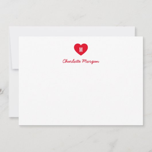 Custom Color Monogram Heart Modern Script Mitteilungskarte (Vorderseite)