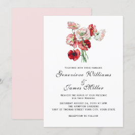 Custom Color Romantic Red/Pink Poppies Hochzeit Einladung