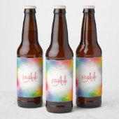 Custom Colorary Modern Rainbow Abstrakt Monogram Bierflaschenetikett (Flaschen)