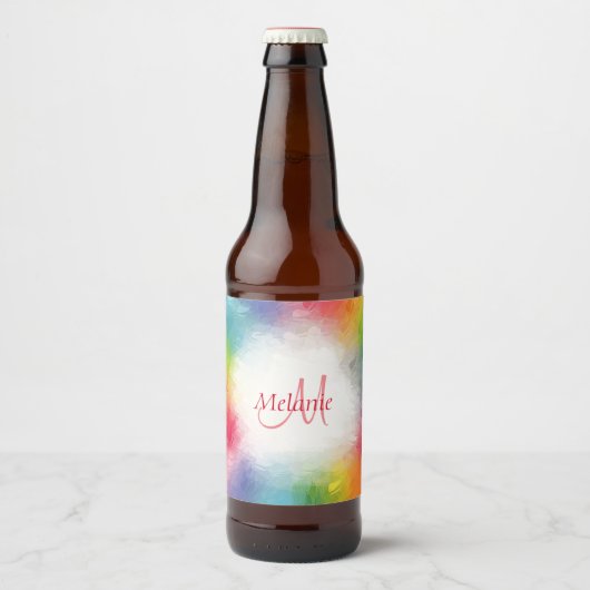 Custom Colorary Modern Rainbow Abstrakt Monogram Bierflaschenetikett (Vorderseite)
