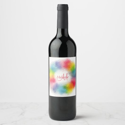 Custom Colorary Modern Rainbow Abstrakt Monogram Weinetikett (Vorderseite)