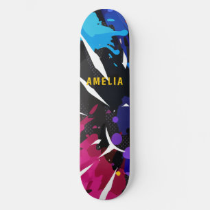 Custom Colorful 2D Animation Blue Black Lila Skateboard