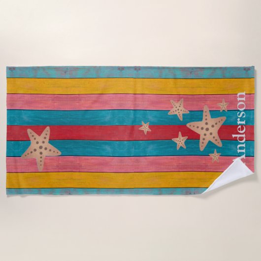 Custom Colorful Beach Rustic Holz Starfish Strandtuch (Vorderseite)