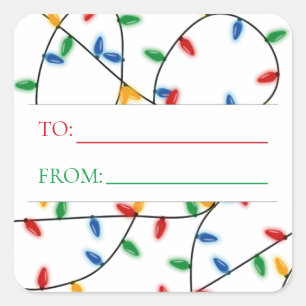 Custom Colorful Festival Weihnachtsleuchten Tags Quadratischer Aufkleber