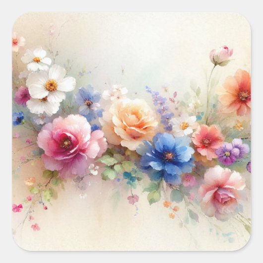 Custom Colorful Flowers Add Your Text Blank Quadratischer Aufkleber (Vorderseite)