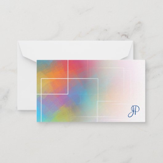 Custom Colorful Hand Script Monogram Elegant Mitteilungskarte (Rückseite)