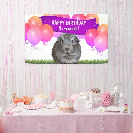 Custom Colorful Happy Birthday Gray Guinea Pig   Banner (Party)