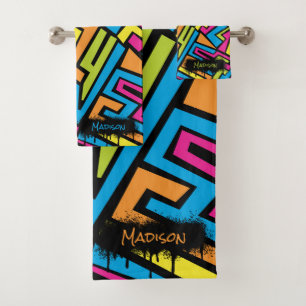 Custom Colorful Neon Graffiti Street Art Muster Badhandtuch Set