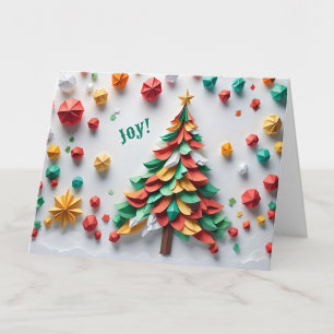 Custom Colorful Origami Tree Joyful Holiday Card Karte