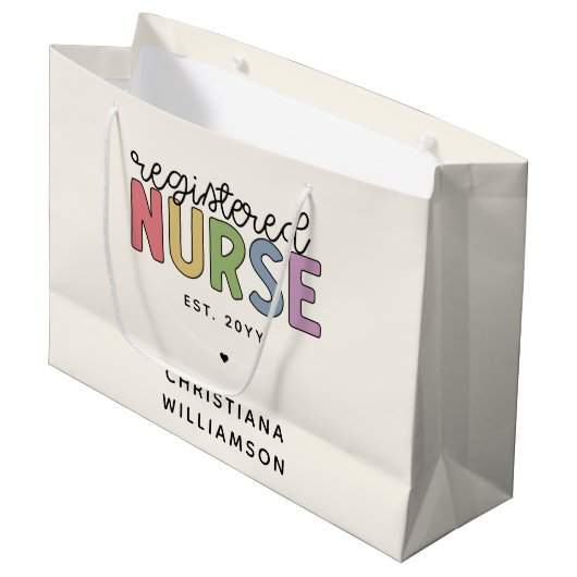 Custom Colorful Registered Nurse RN Abschluss Große Geschenktüte (Vorderseite Schrägansicht)