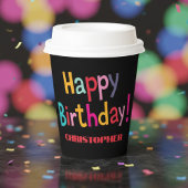 Custom Colorful Retro Happy Birthday - Schwarz Pappbecher