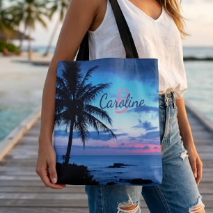 Custom Colorful Tropical Island Beach Ocean Sunset Tasche