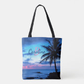 Custom Colorful Tropical Island Beach Ocean Sunset Tasche (Rückseite)