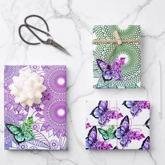 Custom Colors Butterfly Mandala  Geschenkpapier Set (Vorderseite)