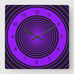 Custom Colors Circles Wall Clock - Purple Black Quadratische Wanduhr