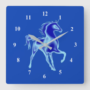 Custom Colors Clock with Blue Horse Painting Art Quadratische Wanduhr