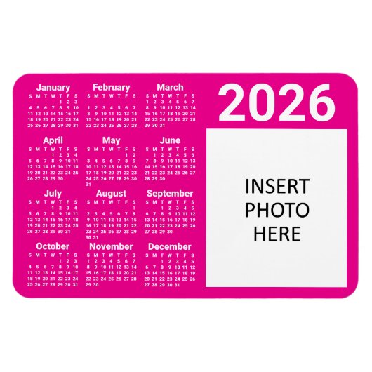 Custom Colors & Custom Photo 2026 Calendar Magnet (Horizontal)