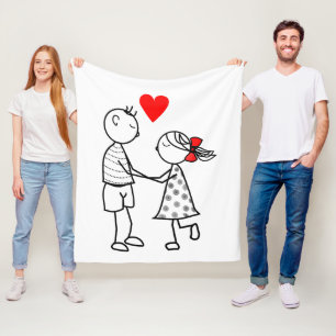 Custom Colors Fleece Blanket with Cute Couple Love
