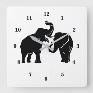 Custom Colors Wall Clock - Familie der paar Elefan Quadratische Wanduhr