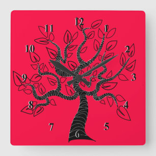 Custom Colors Wall Clock mit Baum des Lebens - Rot Quadratische Wanduhr