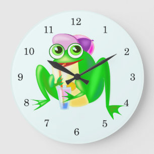 Custom Colors Wall Clock with Happy Party Frog Große Wanduhr