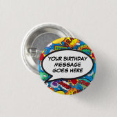 Custom Comic Book Birthday Party Fevor Blue Button (Vorne & Hinten)