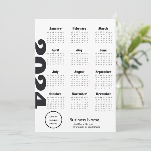 Custom Company 2024 Kalender schwarz und weiß Programm (Stehend Vorderseite)