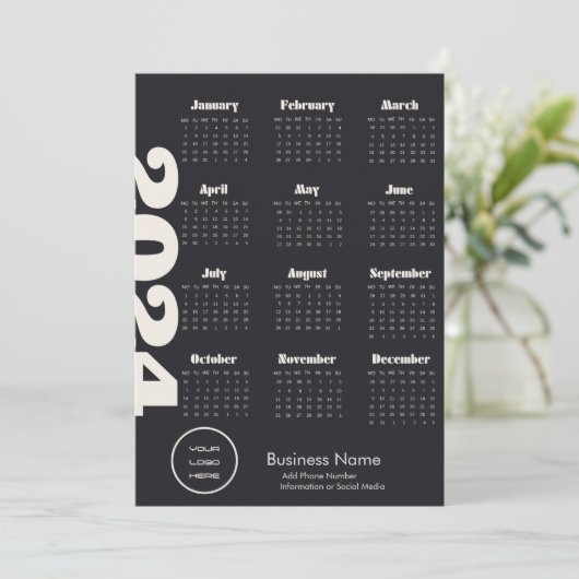 Custom Company 2024 Kalender schwarz und weiß Programm (Stehend Vorderseite)