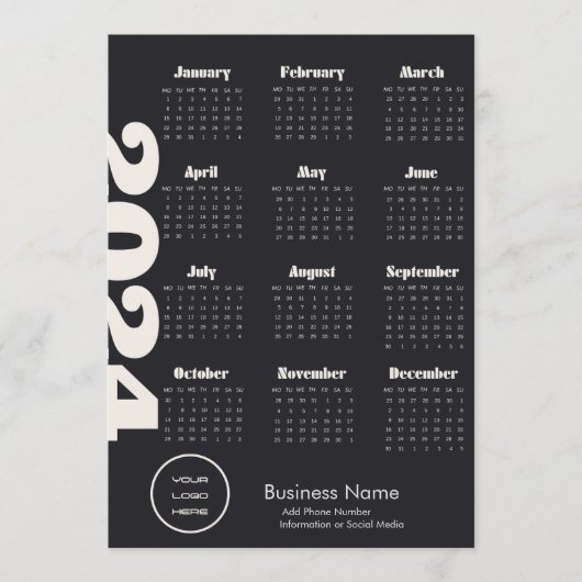 Custom Company 2024 Kalender schwarz und weiß Programm (Vorderseite)