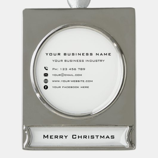 Custom Company Info Business Weihnachtsschmuck Banner-Ornament Silber (Vorderseite)