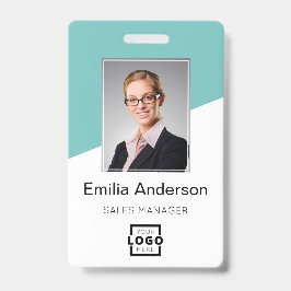 Custom Company Logo Bar Code Employee Photo Teal Ausweis