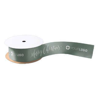 Custom company logo branded gifts Christmas sage Satinband