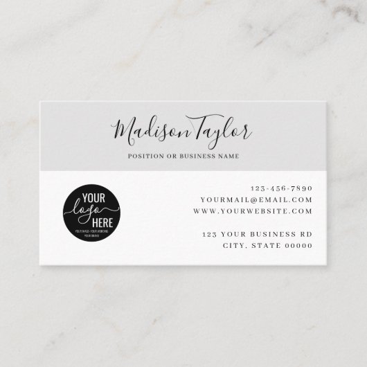 Custom Company Logo QR Einfacher Feminine Gray Cod Visitenkarte (Vorderseite)